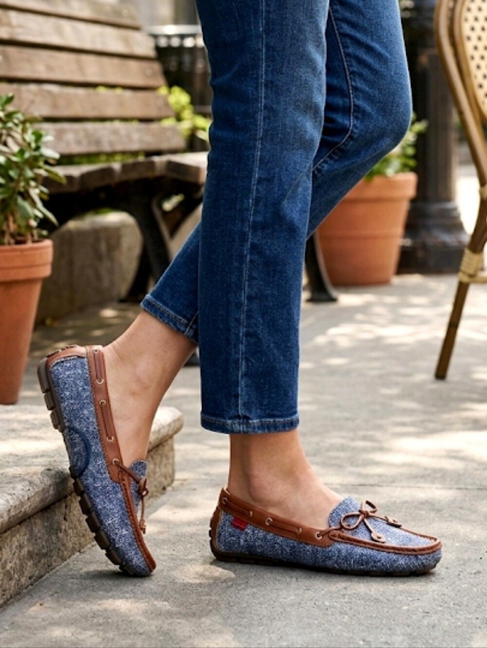 Marc Joseph Cypress Hill Mosaic Loafers Denim Blue Brown Leather Bowtie 10 NWOT